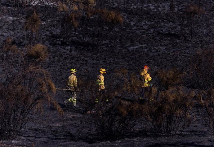 Brigadas forestales trabajan en labores de extinción del incendio, en las inmediaciones de la urbanización Calypo Fado a 18 de julio de 2025, en Navalcarnero, Madrid (España).