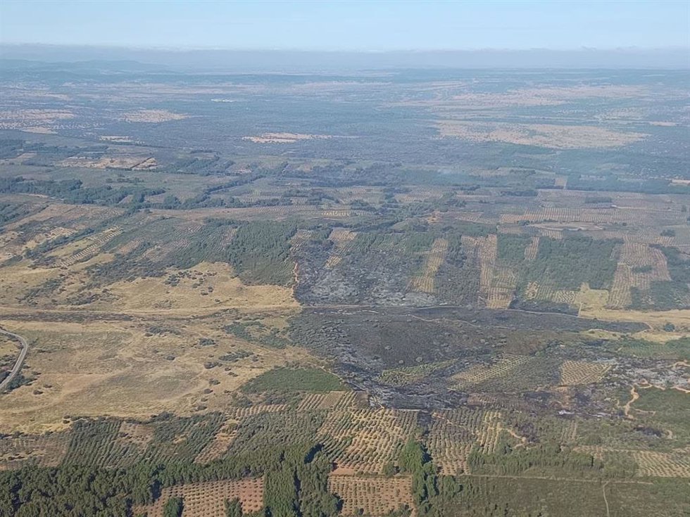 Incendio localizado en el término municipal de Valdecaballeros (Badajoz)
