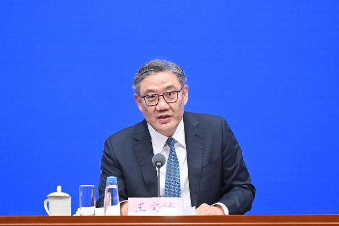 PEQUIM, 18 de julho de 2025 -- O Ministro do Comércio da China, Wang Wentao, fala em uma coletiva de imprensa realizada pelo Escritório de Informações do Conselho de Estado (SCIO) em Pequim, capital da China, em 18 de julho de 2025. O SCIO realizou uma co