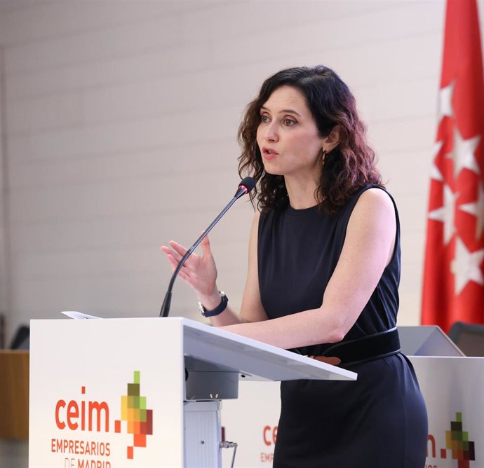 La presidenta de la Comunidad de Madrid, Isabel Díaz Ayuso, clausura la Asamblea General de la Confederación Empresarial de Madrid-CEOE (CEIM)