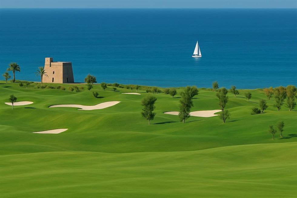 Recreación del renovado campo de golf de Macenas Mediterranean Resort en Mojácar (Almería).