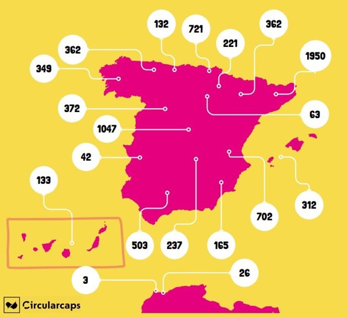 Mapa de puntos de recogida de Circularcaps