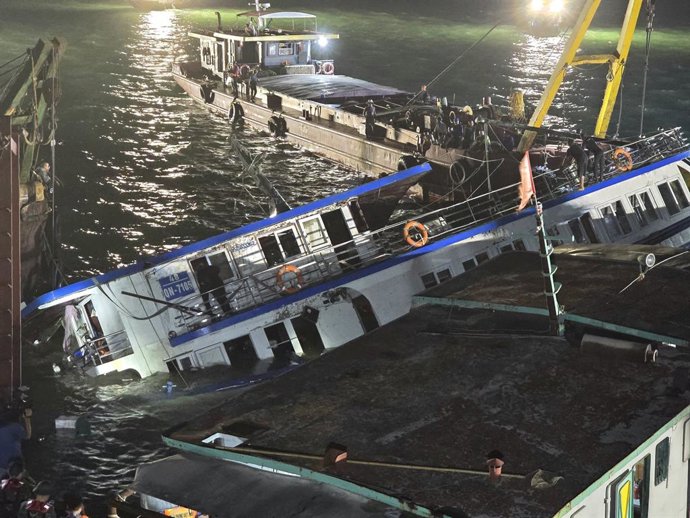 HANOI, July 20, 2025  -- Rescuers work at the capsizing site of a cruise ship in Ha Long Bay, northern Vietnam's Quang Ninh province, July 20, 2025. The death toll has risen to 37 after a cruise ship capsized in Ha Long Bay, northern Vietnam's Quang Ninh 