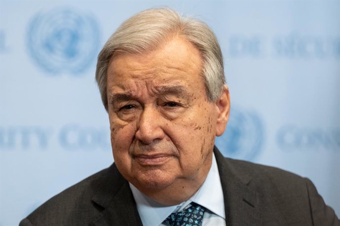 July 17, 2025, New York, New York, United States: Secretary-General Antonio Guterres briefs press after of informal meeting on Cyprus convened by Secretary-General at UN Headquarters.k, NY on July 17, 2025.