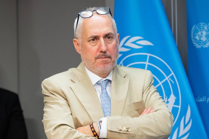 14 de julho de 2025, Bronx, Nova York, EUA: O porta-voz do secretário-geral Stephane Dujarric modera a coletiva de imprensa sobre o lançamento do Relatório dos Objetivos de Desenvolvimento Sustentável 2025 na sede da ONU em Nova York, NY, em 14 de julho d