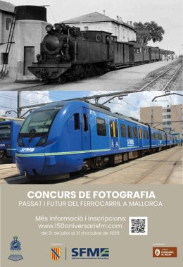 Cartel del concurso de fotografía ‘Pasado y futuro del ferrocarril en Mallorca’, con motivo del 150º aniversario de la llegada del tren a la isla