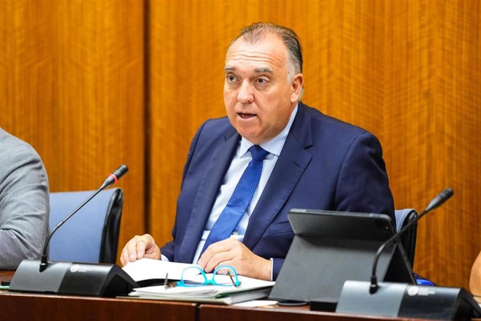 El consejero de Turismo y Andalucía Exterior, Arturo Bernal, en comisión parlamentaria a fecha de 22 de julio de 2025.