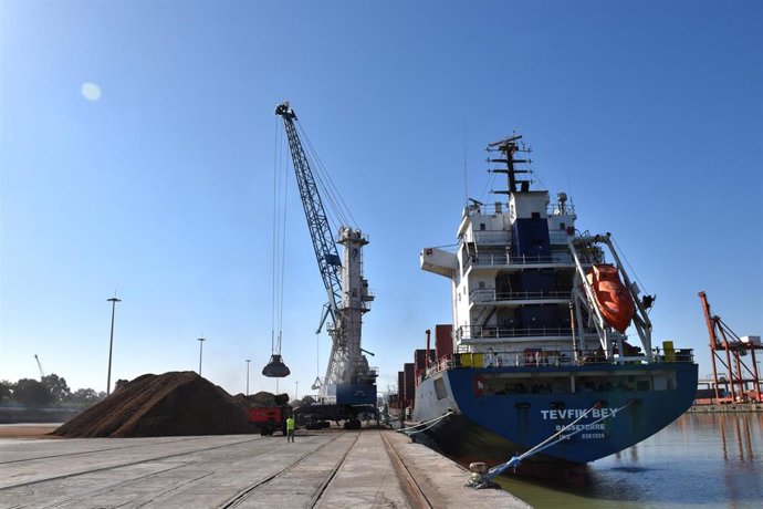 Carga de 4.200 toneladas de biomasa forestal en el buque MV Tevfik Bey.