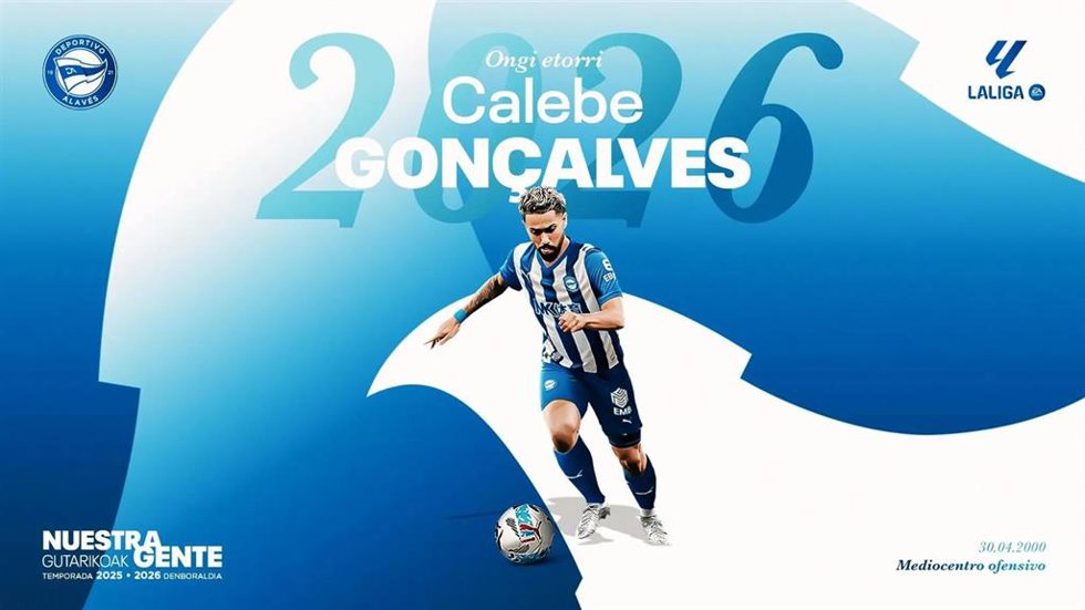 El brasileño Calebe Gonalves jugará cedido en el Deportivo Alavés la próxima temporada.