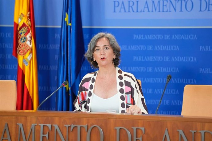La parlamentaria de Adelante Andalucía Begoña Iza, en rueda de prensa.