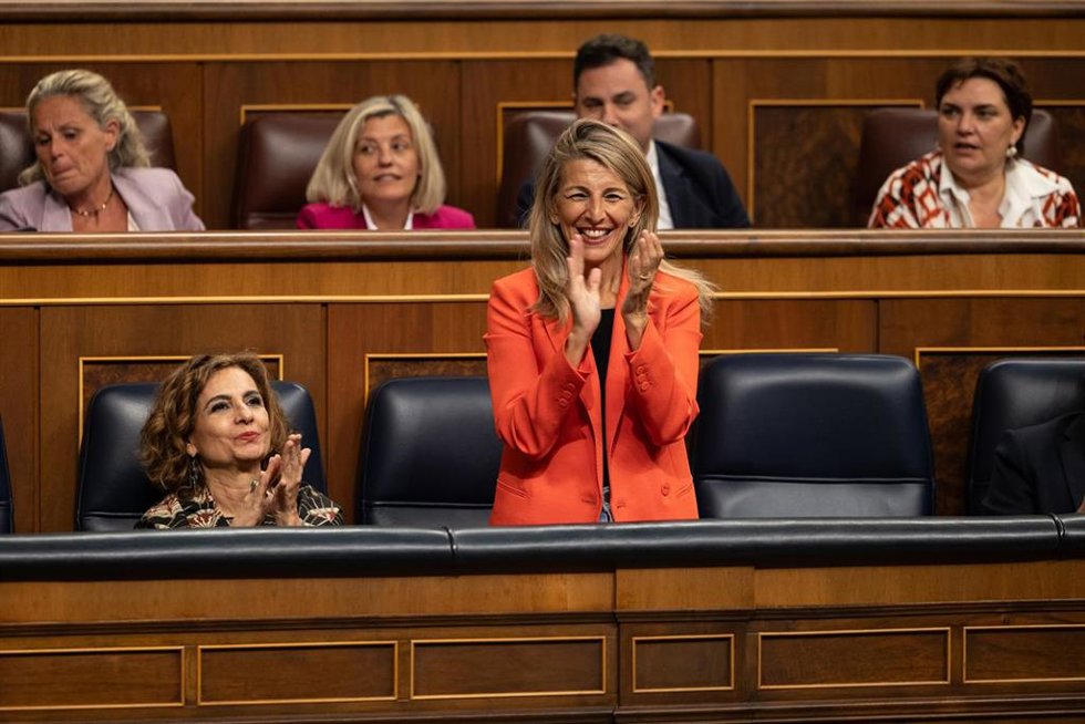 La vicepresidenta segunda y ministra de Trabajo y Economía Social, Yolanda Díaz, durante una sesión plenaria extraordinaria, en el Congreso de los Diputados, a 22 de julio de 2025, en Madrid (España).