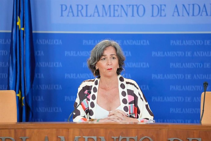 La parlamentaria de Adelante Andalucía Begoña Iza, en rueda de prensa.