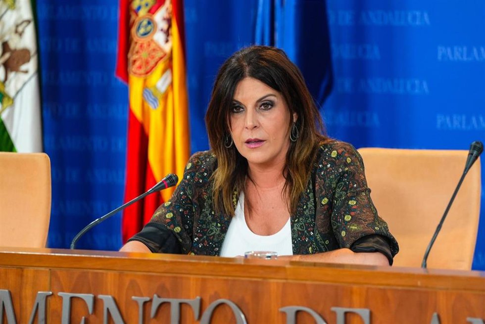 La portavoz adjunta del Grupo Socialista en el Parlamento andaluz, Ángeles Férriz, en rueda de prensa.