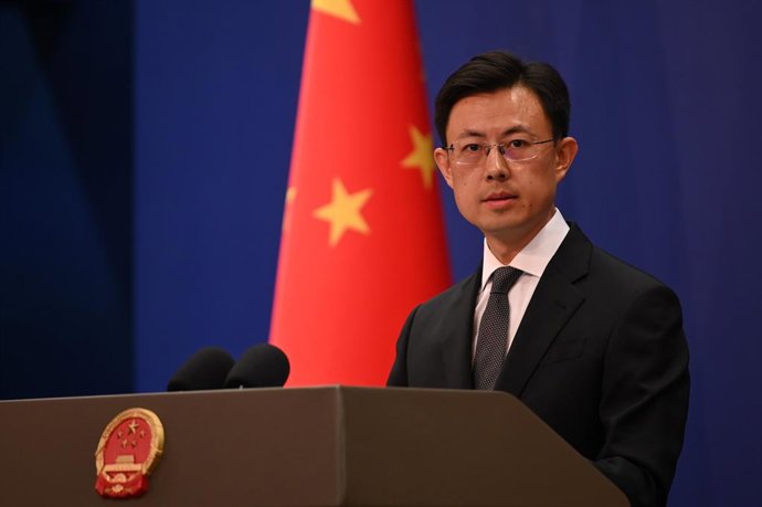 23 June 2025, China, Beijing: Guo Jiakun, spokesman for the Chinese Foreign Ministry, speaks to journalists. China has called on the international community to prevent an escalation of the situation in Iran. Photo: Johannes Neudecker/dpa