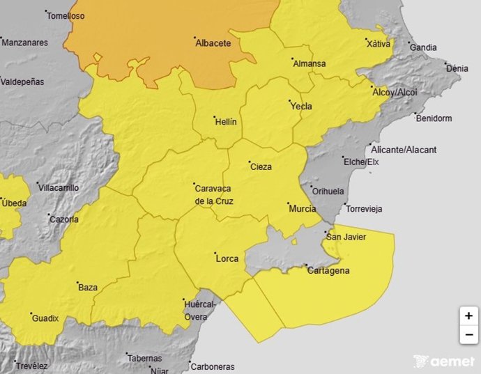 Mapa de avisos para este jueves