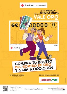 Cartel Sorteo de Oro 2025. Ahorramas y Cruz Roja