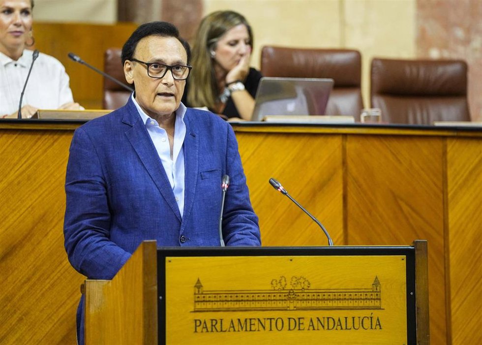 El consejero de Universidad, Investigación e Innovación, José Carlos Gómez Villamandos, comparece en el Pleno del Parlamento andaluz.