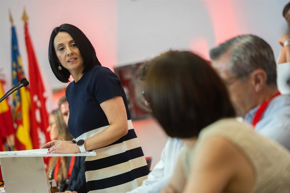 La secretaria de Organización del PSOE, Rebeca Torró, interviene durante el Comité Nacional del PSPV-PSOE, en la sede de UGT-PV, a 19 de julio de 2025, en Valencia, Comunidad Valenciana (España). Durante el encuentro de la formación valenciana, se const