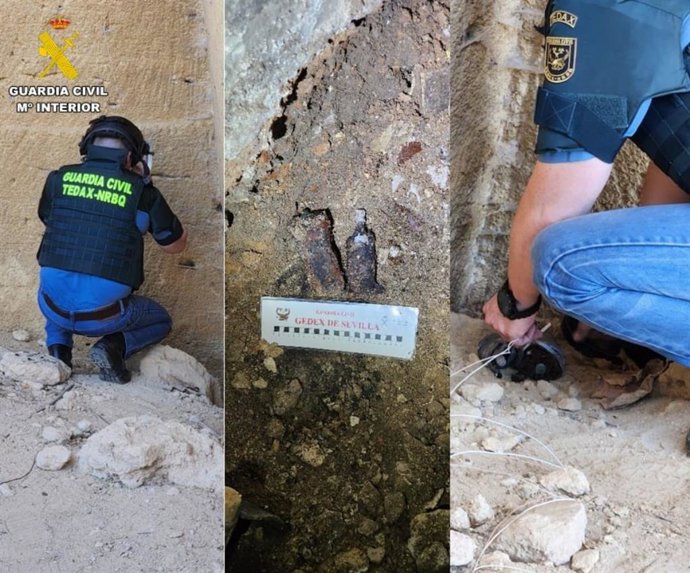 Agentes de la Guardia Civil desactivan dos granadas de mano halladas en Osuna de modo fortuito.