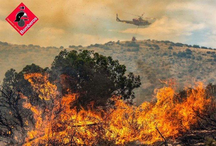 Treball de bombers en l'incendi forestal d'Ibi