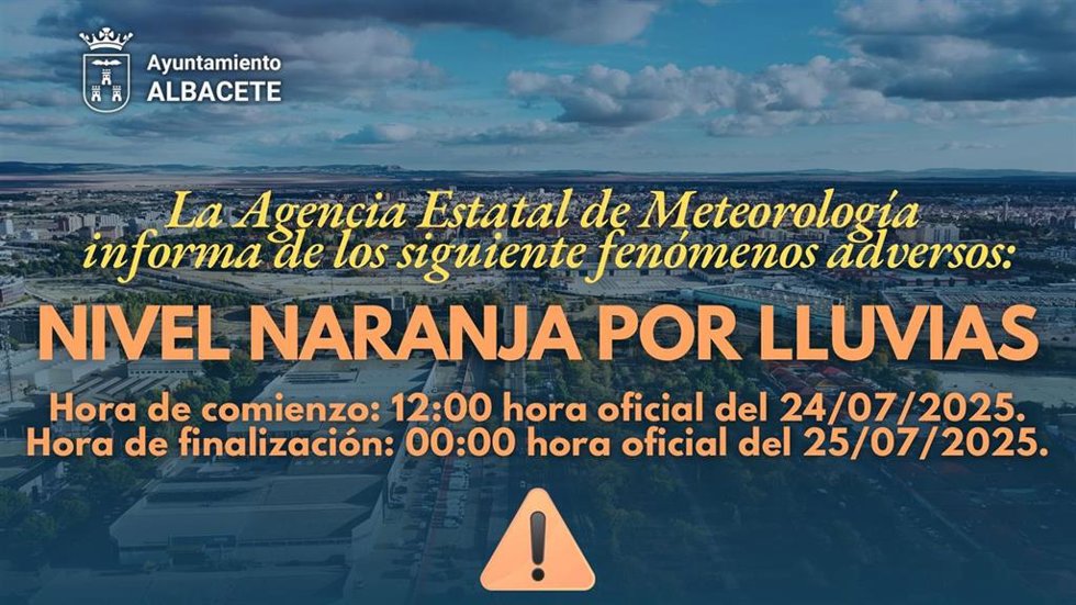 Aviso Albacete ante alerta por tormentas