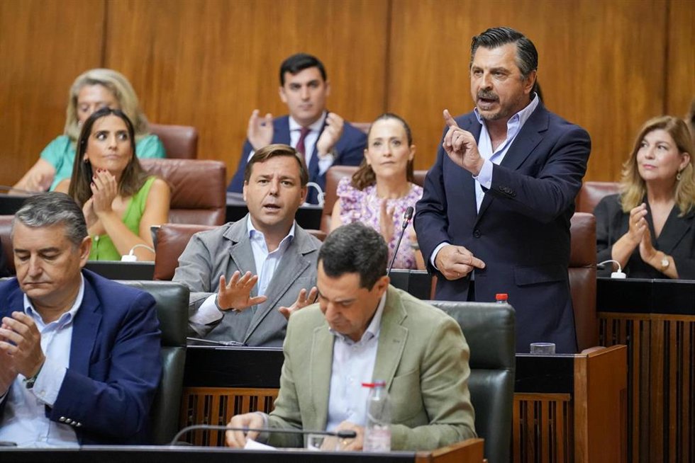 El portavoz del PP andaluz en el Parlamento, Toni Martín, en la sesión plenaria del 24 de julio de 2025.