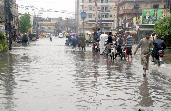 July 17, 2025, Pakistan: RAWALPINDI, PAKISTAN, JUL 17: Commuters are facing difficulties in transportation due to .stagnant rainwater caused by downpour of monsoon season, showing negligence of concerned .authorities, in Rawalpindi on Thursday, July 17, 2