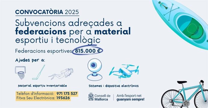 Cartel de subvenciones a las federaciones deportivas para la compra de material.