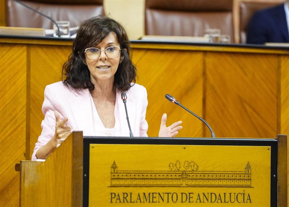 La diputada del PSOE-A María Ángeles Prieto interviene en el Pleno del Parlamento andaluz.