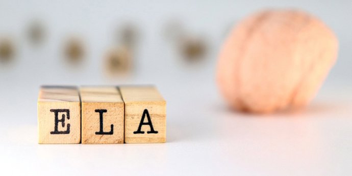 Spanish word ELA. Acronym of amyotrophic lateral sclerosis on white background.