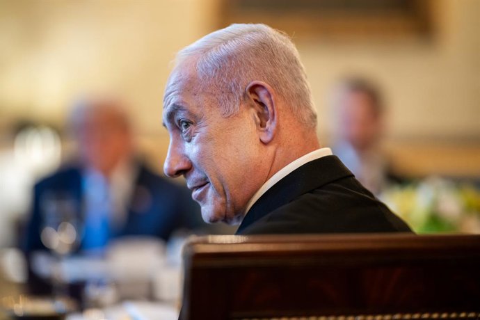 July 7, 2025, Washington, District of Columbia, USA: President Donald Trump hosts a bilateral dinner for Israeli Prime Minister Benjamin Netanyahu, Monday, July 7, 2025, in the Blue Room.