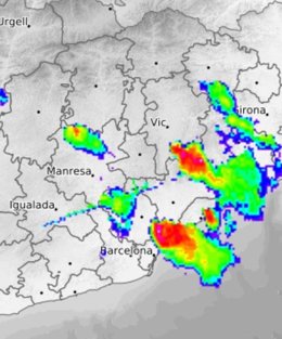 Imagen a las 18.43 horas de este viernes del radar de Protecció Civil