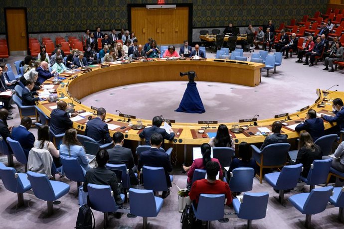 Archivo - UNITED NATIONS, June 26, 2024  -- A UN Security Council meeting on children and armed conflict is held at the UN headquarters in New York, on June 26, 2024. The UN Security Council on Wednesday heard a personal testimony from a former child sold