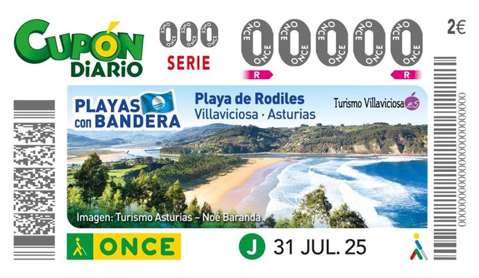 Cupón diario de la ONCE dedicado a la playa de Rodiles.