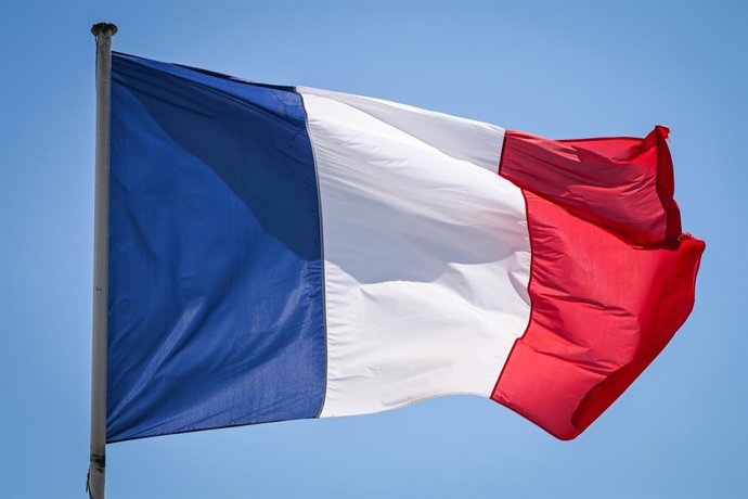 July 3, 2025, Le Mont Saint-Michel, France, France: This photograph shows the French Tricolore flag on one of the buildings of the French monument and UNESCO World Heritage site (Le) Mont Saint-Michel on July 03, 2025 in Normandy, northwestern France.
