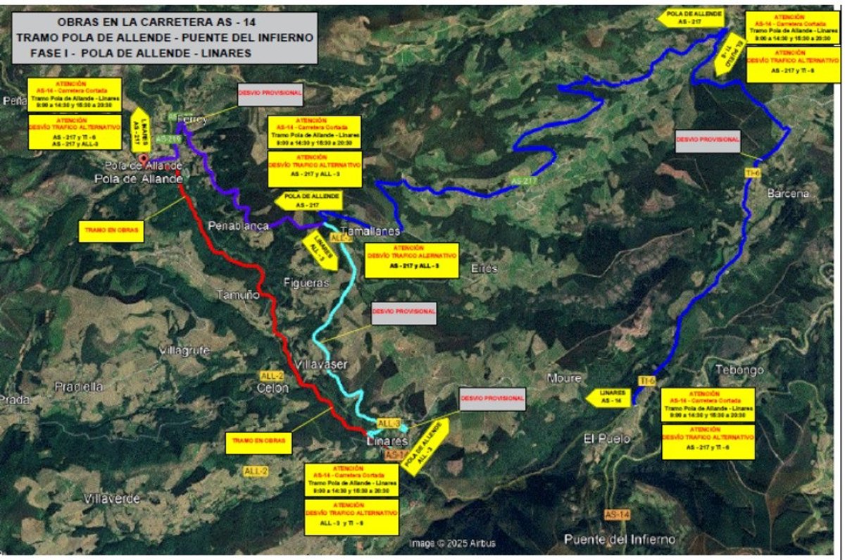 Corte total de la AS-14 entre Pola de Allande y Puente del Infierno por obras de mejora desde el 28 de julio
