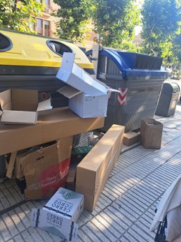 Uno de los contenedores de las zonas afectadas en Ejea de los Caballeros.