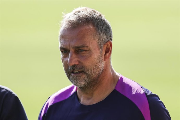 Hansi Flick, head coach during FC Barcelona preseason training day at the Ciudad Esportiva Joan Gamper on July 17, 2025 in Sant Joan Despi, Barcelona, Spain.