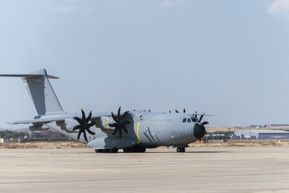 Avión A400M medicalizado en la Base Aérea de Torrejón de Ardoz, a 24 de julio de 2024, en Torrejón de Ardoz, Madrid (España).