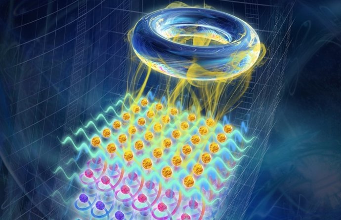 Una impresión artística representa la materia ultracuántica: desde la materia topológica fría (azul) hasta el metal caliente y fuertemente correlacionado (rojo).