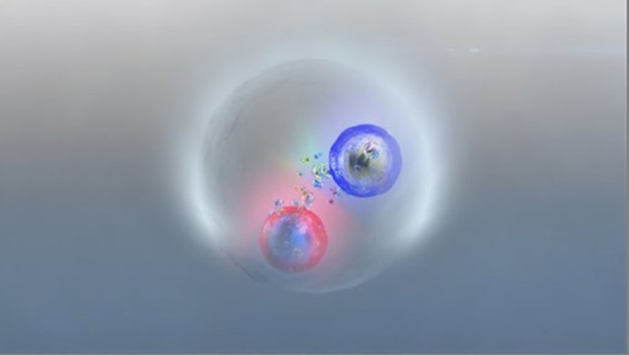 Recreación artística de la interacción de un quark top y su antiquark top. /