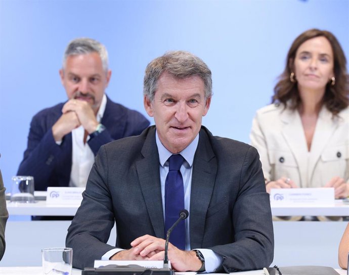 El presidente del Partido Popular, Alberto Núñez Feijóo, preside la reunión del Comité Ejecutivo Nacional del partido, a 28 de julio de 2025, en Madrid (España).