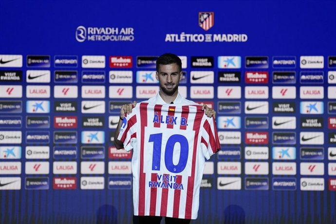 Alex Baena poses for photo with his T-Shirt #10 during the his presentation as new player of Atletico de Madrid celebrated at Riyadh Air Metropolitano stadium on July 28, 2025, in Madrid, Spain.