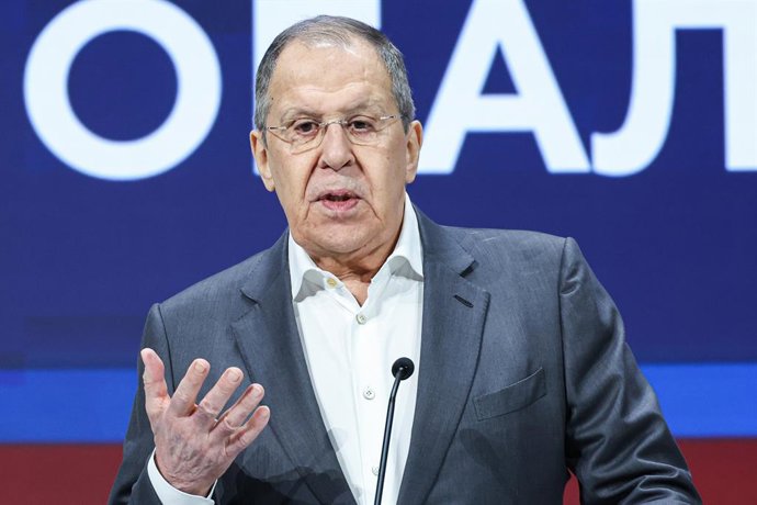 RUSSIA, MOSCOW REGION - JULY 28, 2025: Sergei Lavrov, Foreign Minister of Russia, addresses the Territoriya Smyslov [Terra Scientia] All-Russian Youth Educational Forum in Solnechnogorsk, northwest of Moscow