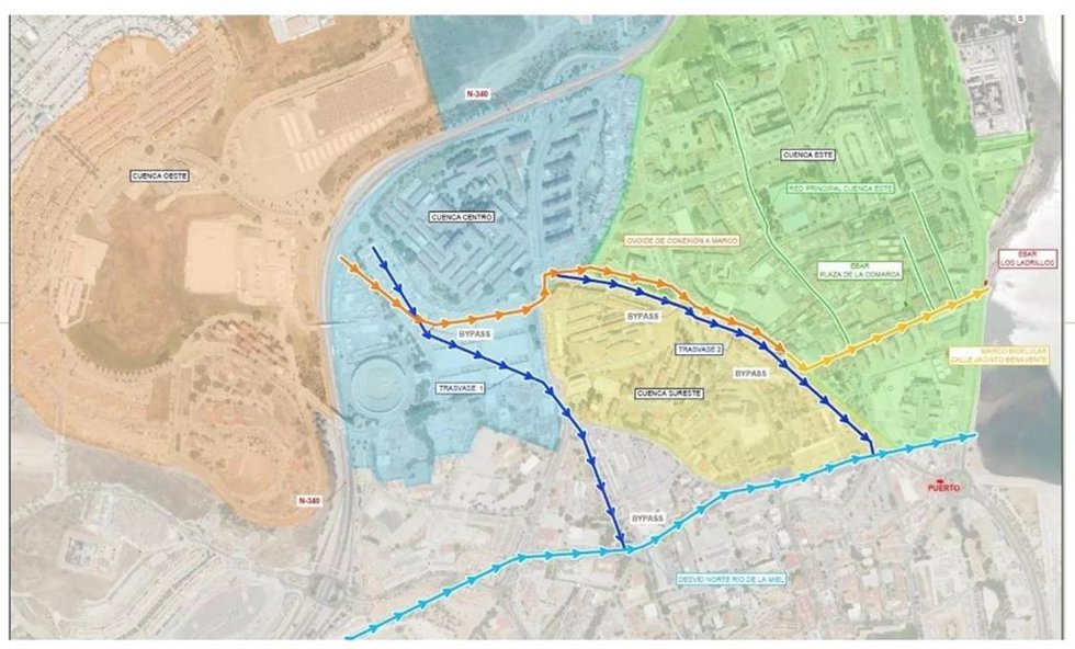 Plano de actuación de los colectores en Algeciras.