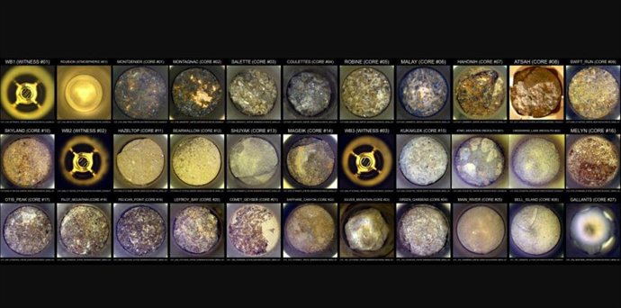 Imagem composta de amostras marcianas coletadas pelo rover Perseverance.
