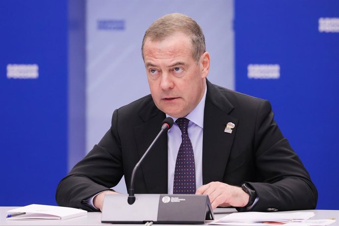 RUSSIA, MOSCOW - JULY 17, 2025: Deputy Chairman of Russiaâ€s Security Council, Chairman of the United Russia Party, Dmitry Medvedev is seen during a meeting of the Bureau of the United Russia Partyâ€s Supreme Council