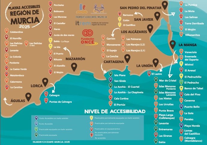 Famdif termina la evaluación de 74 playas de la Región de Murcia con avances significativos en accesibilidad en algunos puntos del litoral murciano