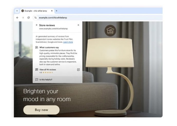 Resumos de resenhas gerados por IA no Chrome.