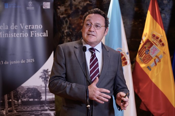 El fiscal general del Estado, Álvaro García Ortiz, clausura la escuela de verano del Ministerio Fiscal, en el Pazo de Mariñán, a 13 de junio de 2025, en Bergondo, A Coruña (España).